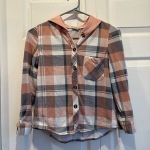 Passport Girl Pink and Gray Plaid Shacket With Hood - Size Small (7/8)